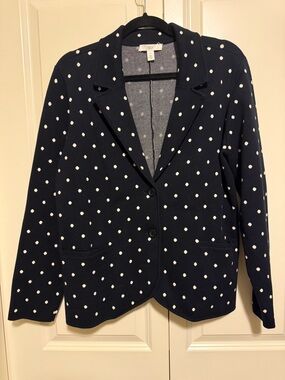 1901 Navy Polka Dot Knit Blazer with White Dots